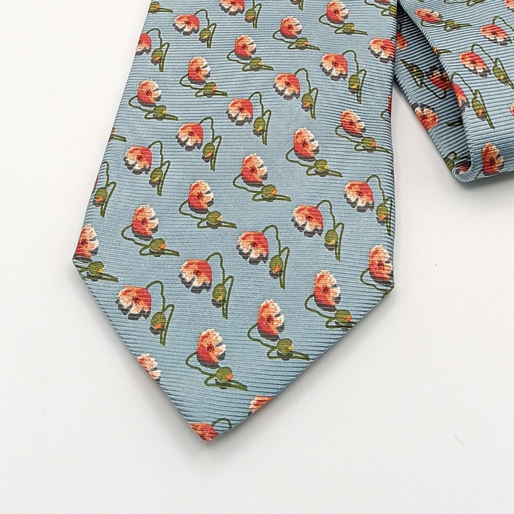 Ermenegildo Zegna Floral Tie Mens 60” Blue Woven Jacquard Classic Spring New